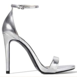 Zara Metallic Silver Open-Toe Ankle-Strap Heels